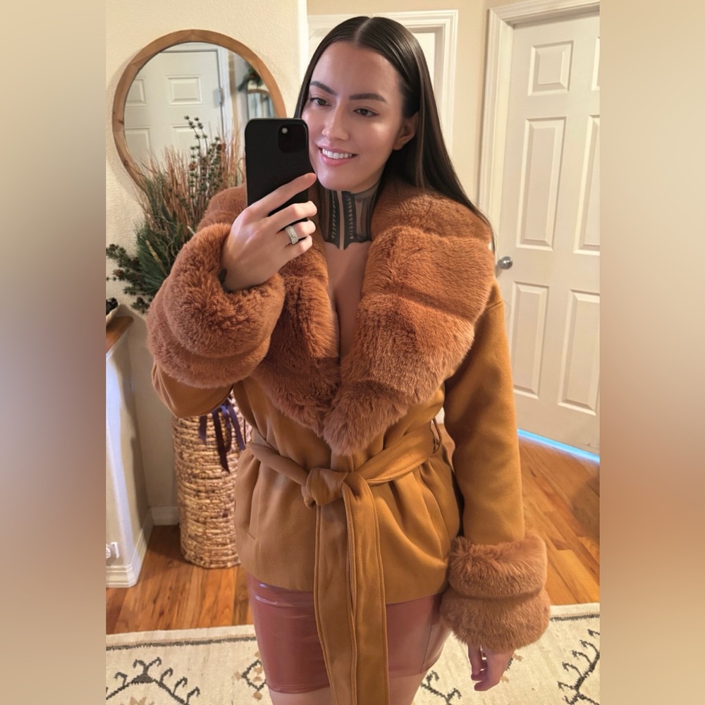 Vintage Inspired Tan Faux Fur Pea Coat